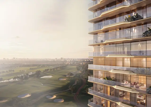 Balconies overlooking the golf greens and the Yamuna river, Smartworld Residences by ELIE SAAB