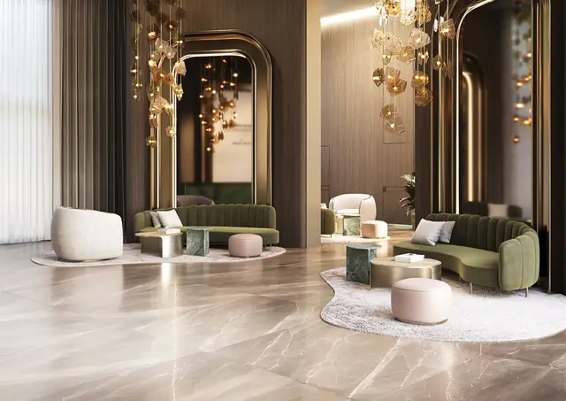 Residents' lounge furnished with the ELIE SAAB Maison collection