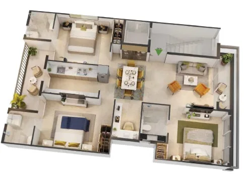 3.5 BHK floor plan for Smartworld Gems