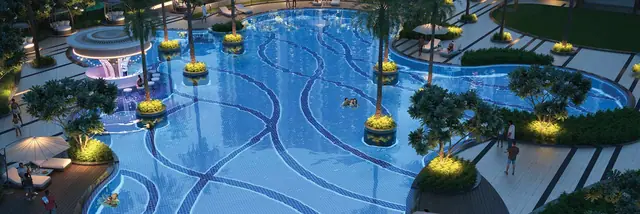 Aerial view of the resort-style pool deck at Smartworld One DXP