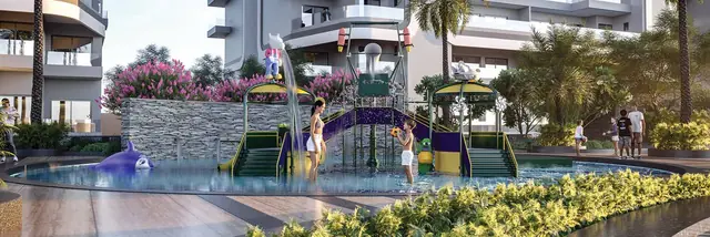 Family swimming pool and kids' water play area at Smartworld One DXP