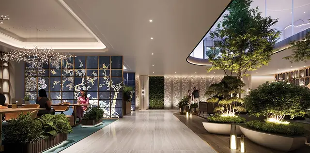 Double-height arrival lobby at Smartworld One DXP, Sector 113 Gurugram