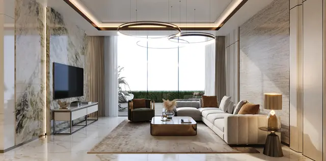 Living room interior of a residence at Smartworld One DXP