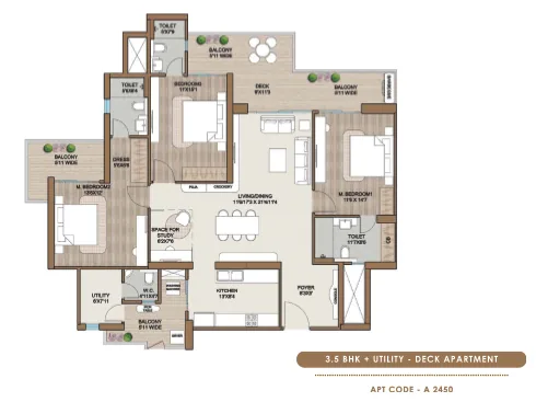 3.5 BHK floor plan for Smartworld One DXP