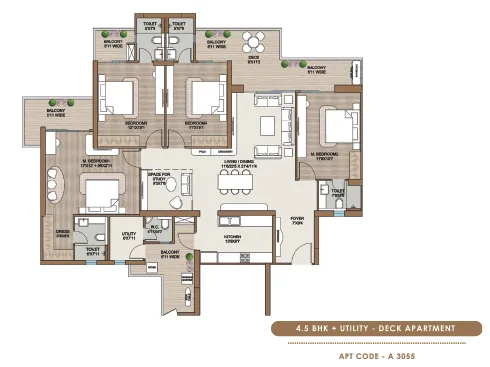 4.5 BHK floor plan for Smartworld One DXP