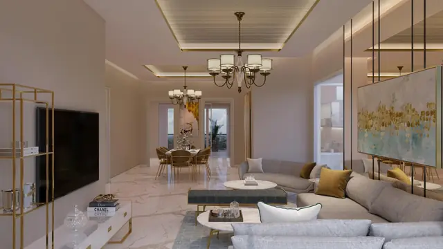 Living and dining room with chandelier, Smartworld Orchard