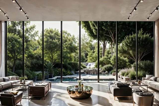 Poolside lounge framed by full-height glazing at Trump Residences Sector 69 Gurgaon
