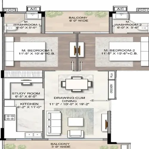 Smart World Gems 2 bhk floor plan
