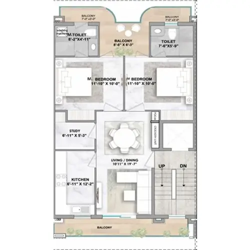 Smart World Orchard 2 bhk floor plan